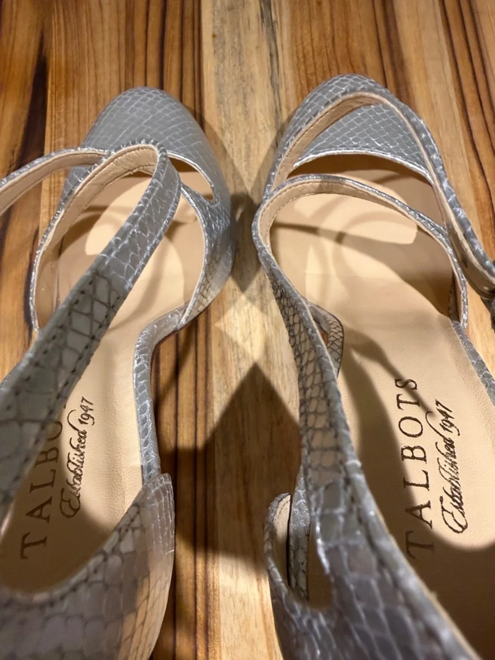 Talbots Silver Textured Cross-Strap High Heels